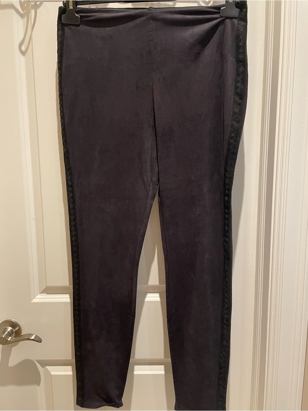 Lysse Navy Faux-Suede Leggings with Braided Side Trim